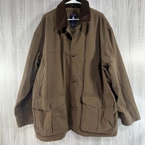 Roundtree & Yorke Brown Barn Jacket Corduroy Collar Plaid Lined Coat Sz XL Men’s